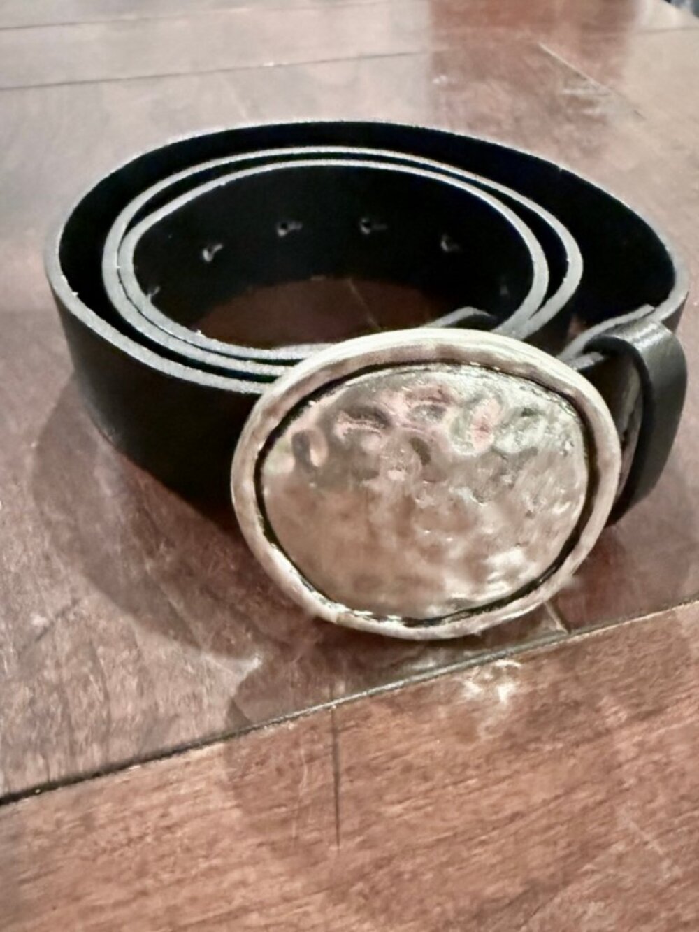New! Free People Becks Buckle Belt in Black Leather Silver Buckle S/M - Picture 4 of 4